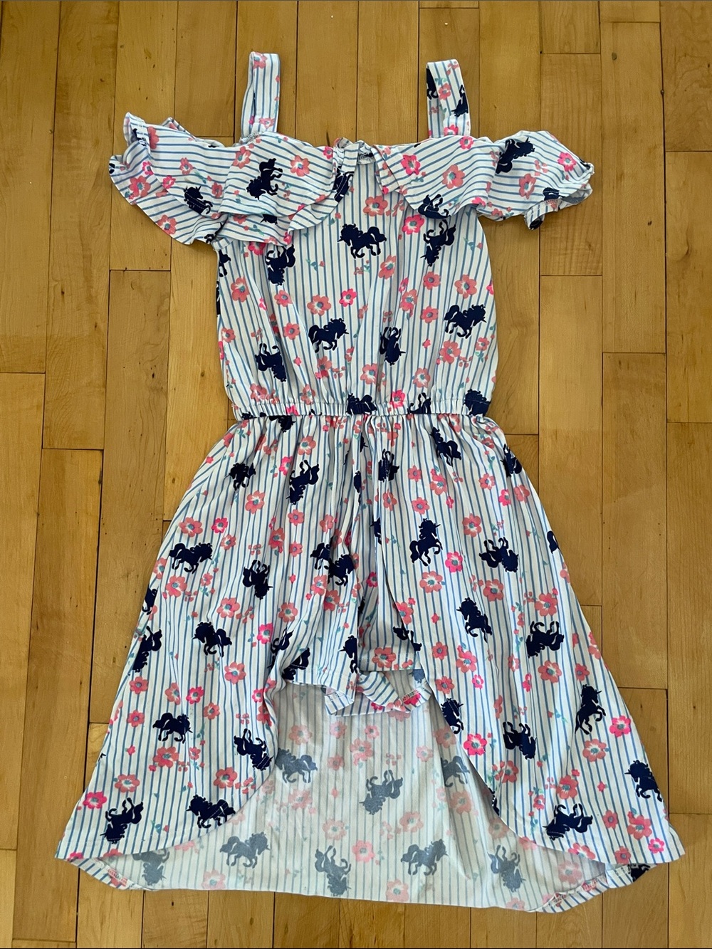 One Step Up Unicorn Floral Walk-Through Romper, Size M (7/8)